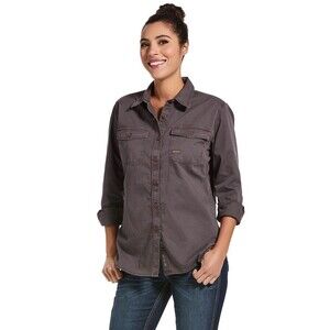 Ariat Rebar Work Shirt Womens 2XL Gray Washed Twill Long Sleeve Button-Up